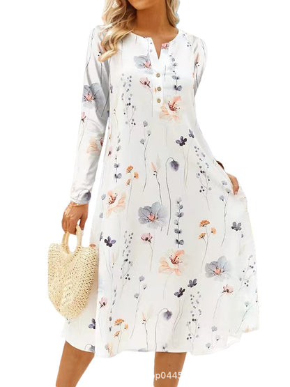 Robe à manches longues pour femmes avec un design floral et une fermeture à boutons sur toute la longueur Chic und Stil