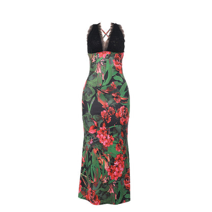 Robe maxi femme avec imprimé floral et accents en dentelle Chic und Stil