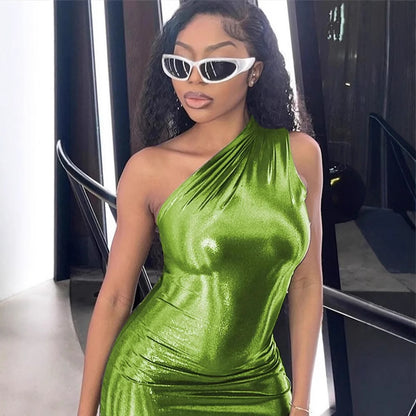 Robe shift asymétrique métallique pour femmes Chic und Stil