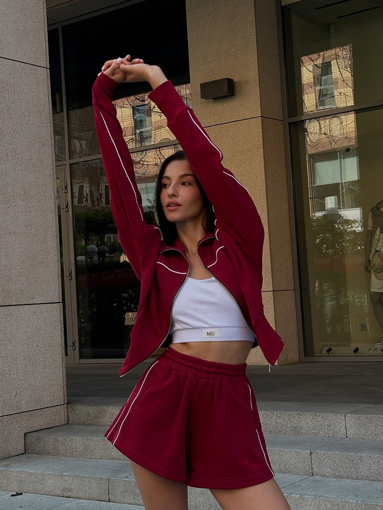 Short sports set for women with hoodie and elastic shorts Chic and Style