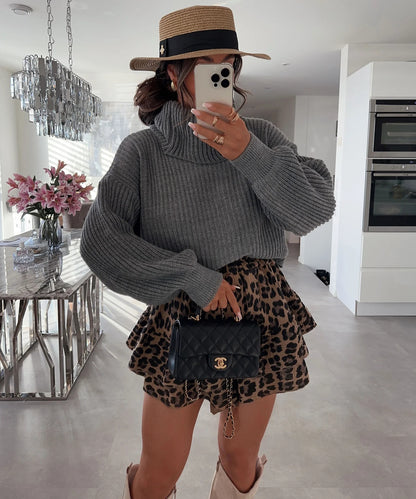 Pull en laine pour femmes avec col haut et manches volumineuses Chic und Stil