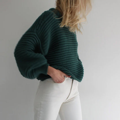 Dames pull over taille ample tricoté avec col montant douillet et coupe large Chic und Stil