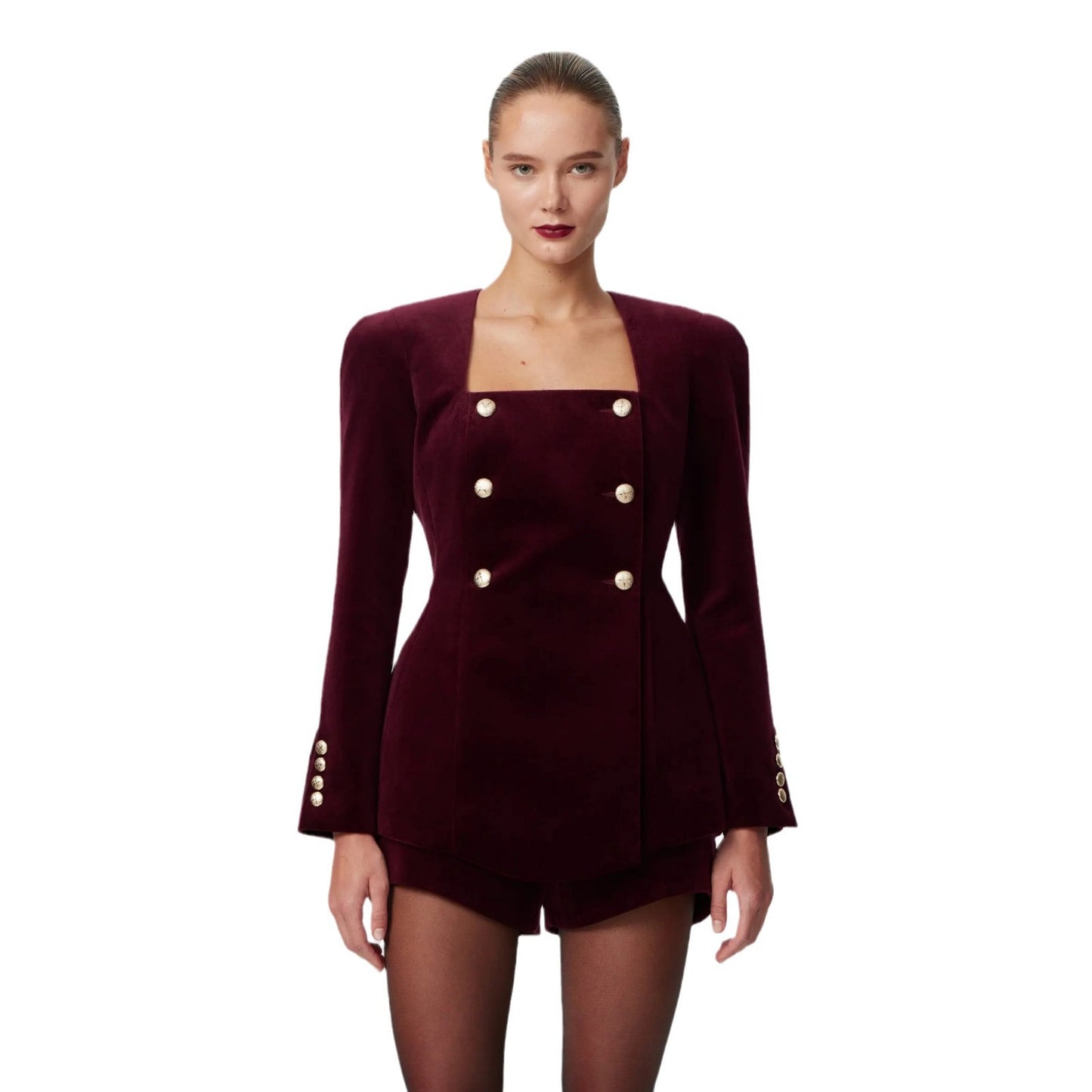 Blazer en velours pour femmes avec des détails de bouton élégants Chic und Stil
