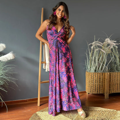 Robe Maxi à Fleurs Dos Nu Chic und Stil