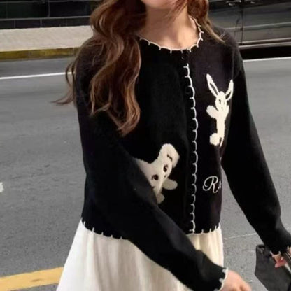 Dames Gilet ludique en tricot avec motif animal et détails de bouton Chic und Stil