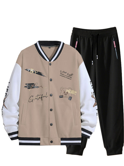 Men's College Style Sports Jacket Set and Jogging Pants with Colorful Patterns Chic and Style
