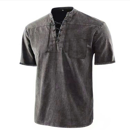 Chemise à manches courtes pour hommes avec un design moderne à lacets et une poche poitrine Chic und Stil