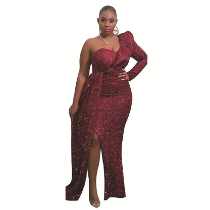 Femmes Robe maxi élégante sans épaules avec des accents scintillants et un design asymétrique Chic und Stil