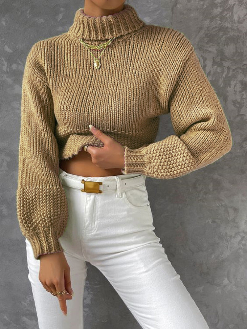 Dames gros tricot pull avec col haut Chic und Stil