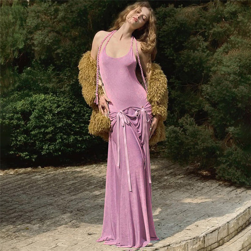 Dames Robe Maxi Élégante avec des Détails de Volants Raffinés et un Dos Étroite Chic und Stil