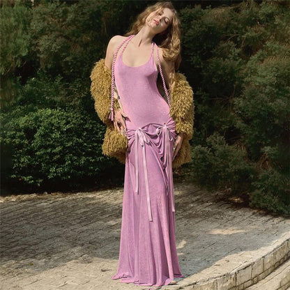 Dames Robe Maxi Élégante avec des Détails de Volants Raffinés et un Dos Étroite Chic und Stil