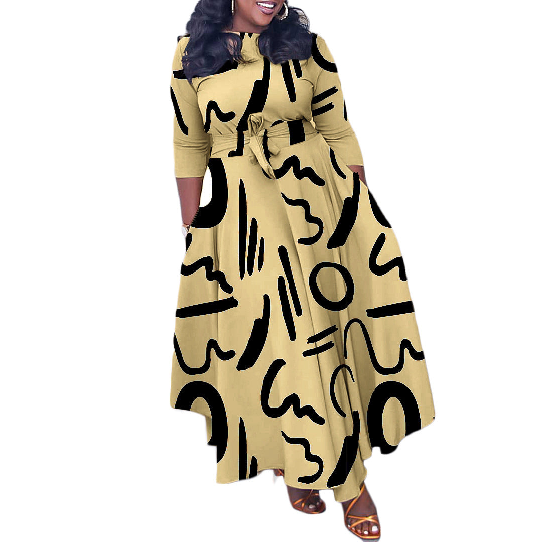 Robe maxi pour femmes avec ceinture à la taille et manches longues Chic und Stil