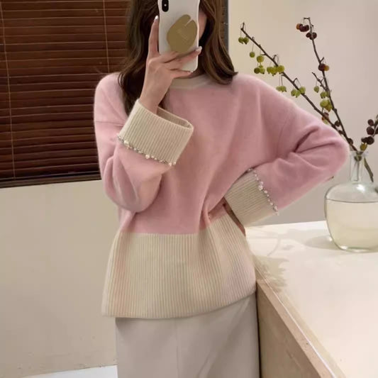 Pull en tricot à la mode pour femmes avec des manches ornées de perles Chic und Stil