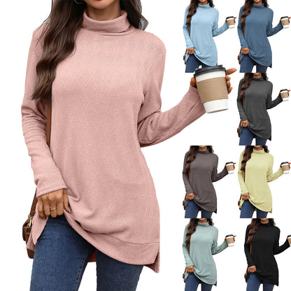 Dames Pull Long Manches avec Col Montant Chic und Stil