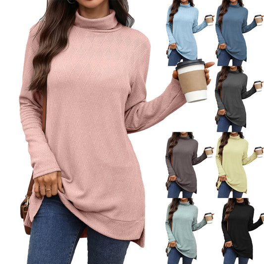 Dames Pull Long Manches avec Col Montant Chic und Stil