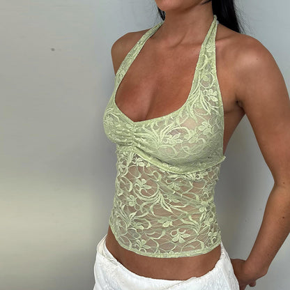 Dames Floral Dentelle Top Halter Chic und Stil