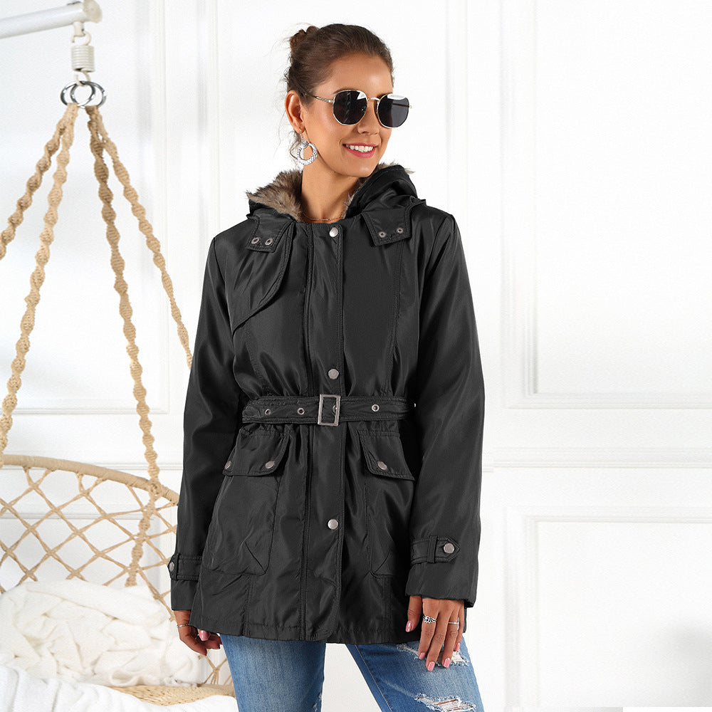 Ladies Outerwear Parka with adjustable drawstring and removable hood Chic and Style