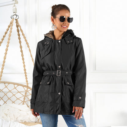 Ladies Outerwear Parka with adjustable drawstring and removable hood Chic and Style