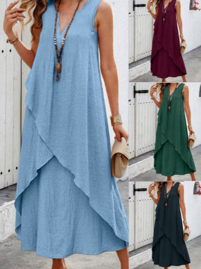 Robe maxi décontractée pour femmes avec volants superposés et décolleté en V moderne Chic und Stil