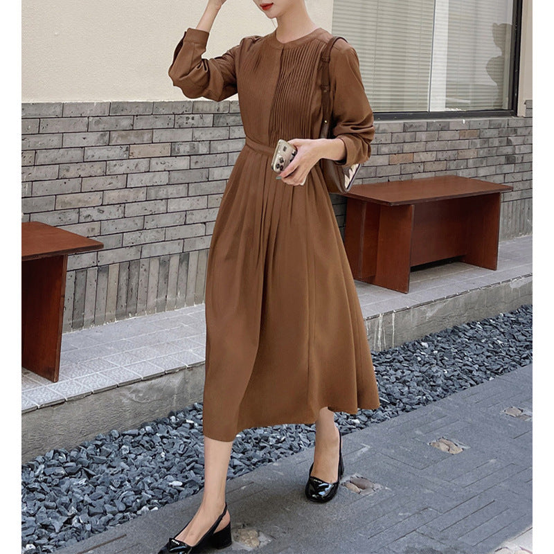 Robe maxi plissée élégante à manches longues Chic und Stil pour femmes