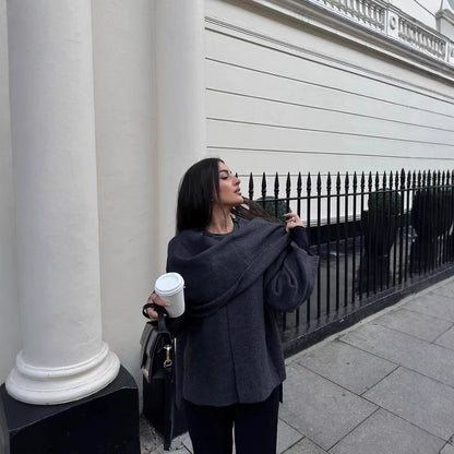 Ladies asymmetrical wrap jacket with large collar Chic and Style