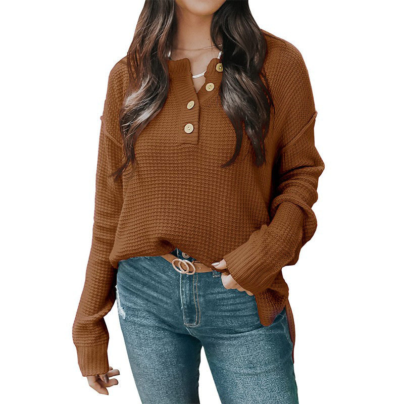 Pull oversized décontracté pour femmes avec patte de boutons et matière texturée Chic und Stil
