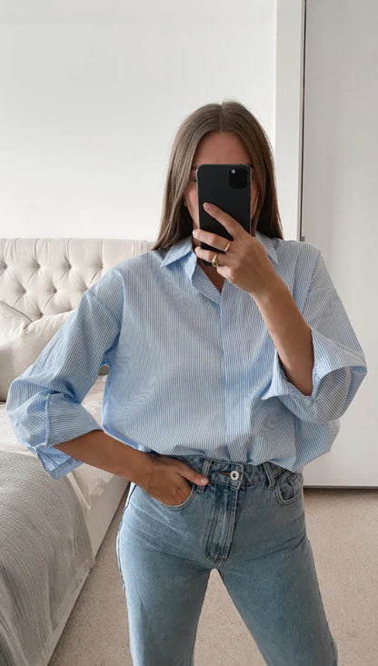 Blouse oversize femmes avec motif à rayures et ourlet arrondi Chic und Stil