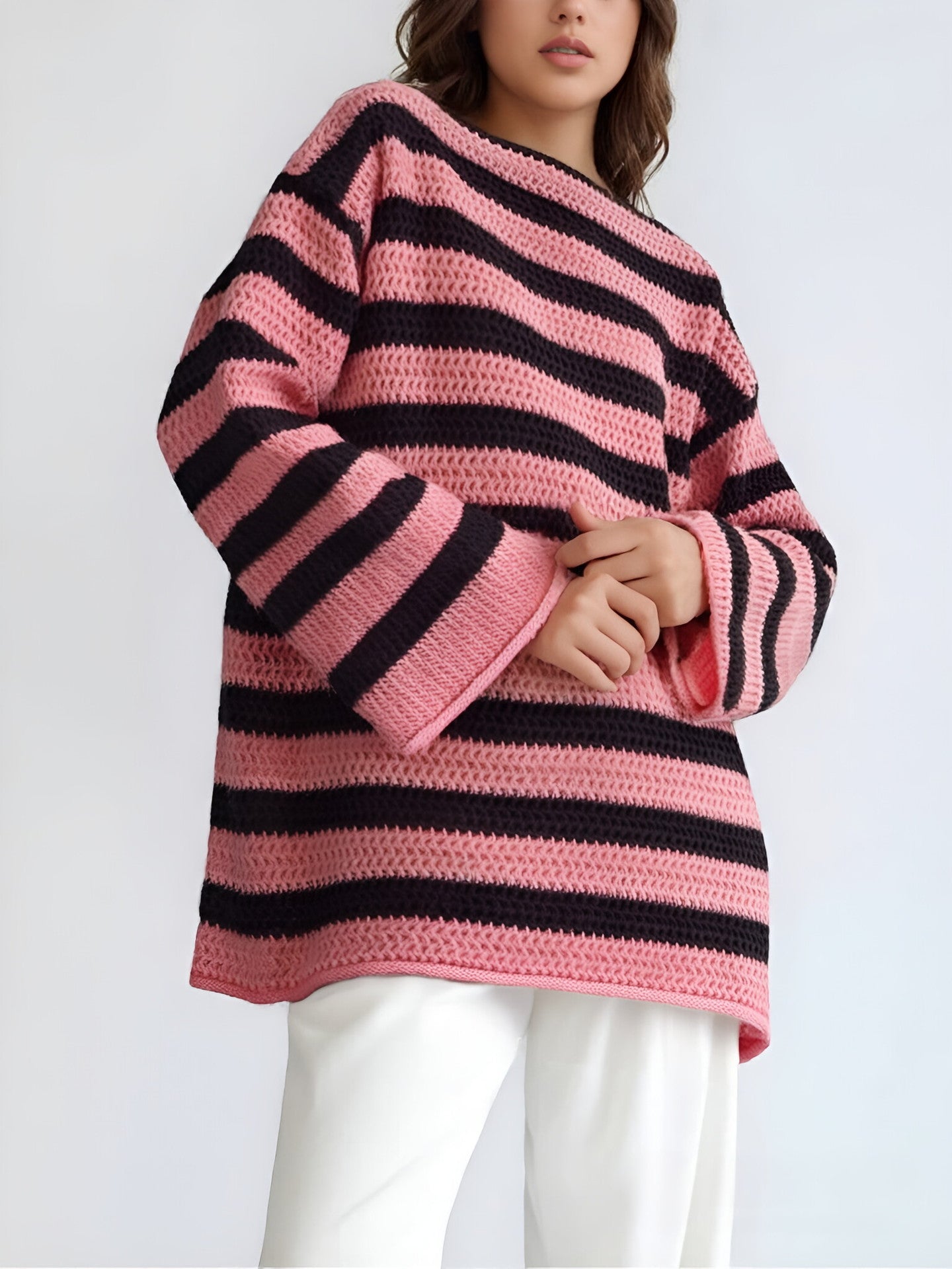 Pull en maille épaisse pour femmes avec un motif rayé à la mode et une coupe décontractée Chic und Stil