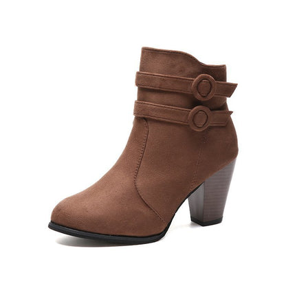 Bottines élégantes pour femmes avec décoration de bouton tendance et talon bloc confortable Chic und Stil