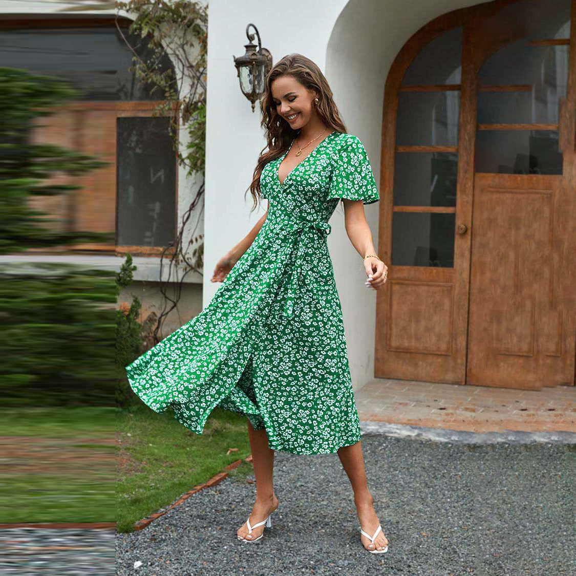 Dames Robe Maxi Fleurie à Enveloppe Chic und Stil 1751507269