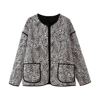 Dames doudoune avec imprimé léopard et poches pratiques Chic und Stil