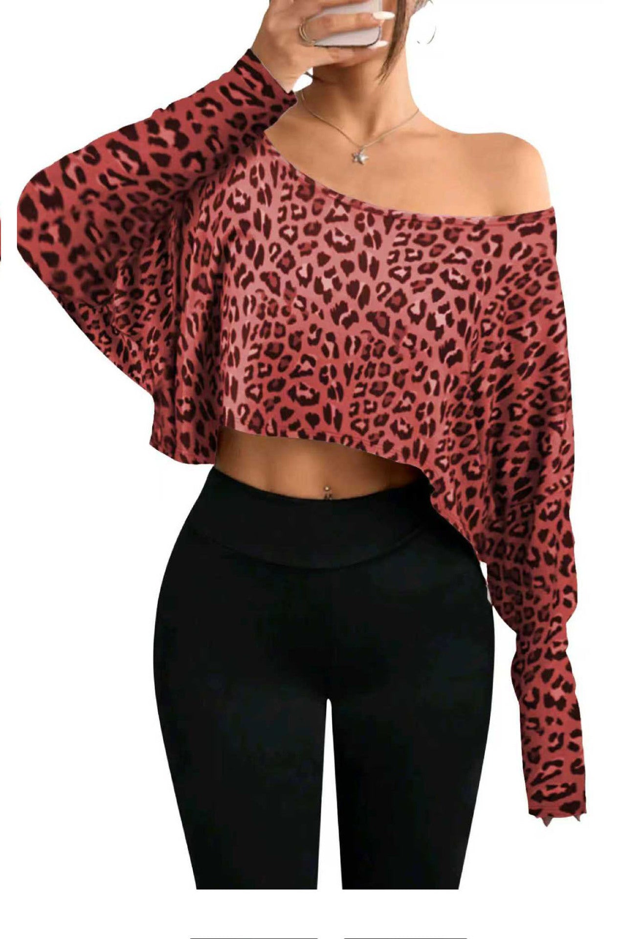 Pull cropped pour femmes avec motif léopard décontracté Chic und Stil