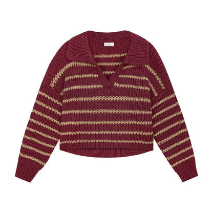 Pull en tricot pour femmes avec col décontracté et rayures attrayantes Chic und Stil