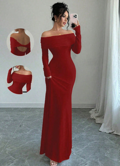 Robe maxi festive pour femmes avec décolleté off-shoulder et coupe près du corps Chic und Stil