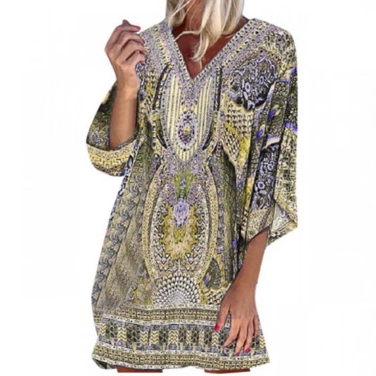 Robe kaftan légère pour femmes avec un décolleté en V profond et des manches cloche Chic und Stil