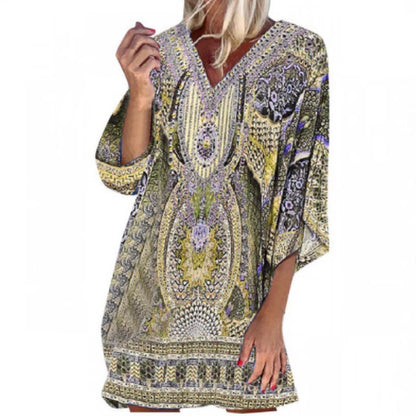 Robe kaftan légère pour femmes avec un décolleté en V profond et des manches cloche Chic und Stil