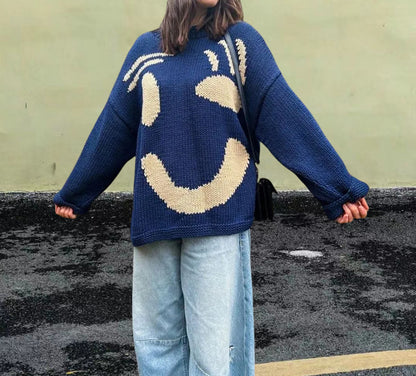 Pull en tricot pour femmes avec un motif smiley joyeux et une coupe décontractée Chic und Stil