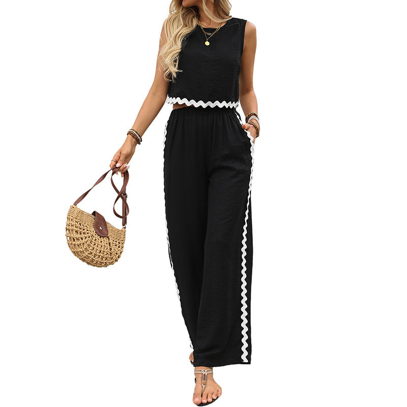 Women Stylish Crop-top Set and Chic Loose Palazzo Pants