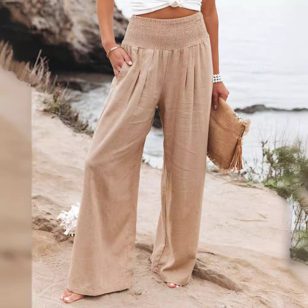 Light linen pants for women with elastic waist and wide fit Chic und Stil