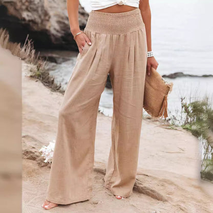 Light linen pants for women with elastic waist and wide fit Chic und Stil