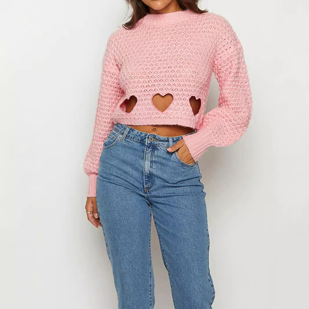 Pull en tricot grossier pour femmes avec décorations en forme de cœur et coupe décontractée Chic und Stil