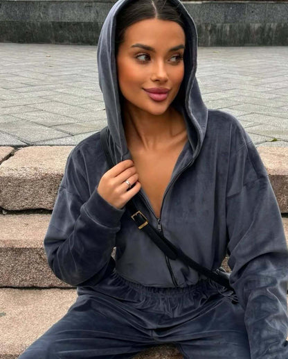 Dames doux velours combinaison à capuche Chic und Stil