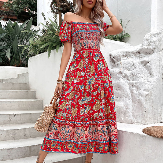 Femme Off-Shoulder Bohémien Maxi Robe Chic und Stil