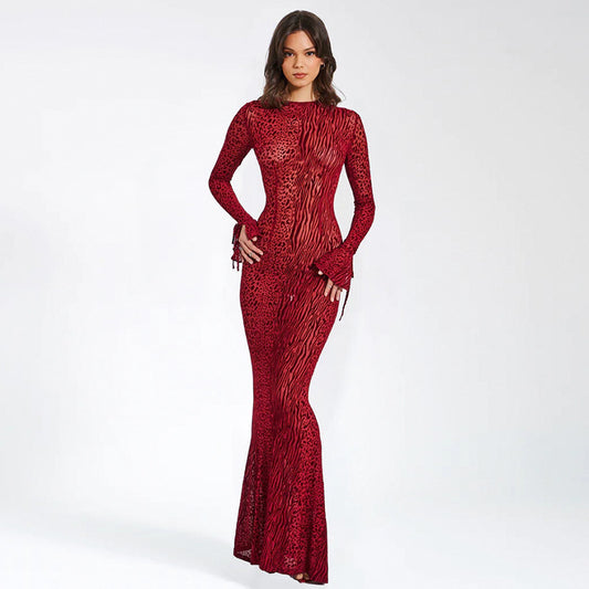 Robe maxi ajustée pour femmes avec motif animal et manches larges Chic und Stil