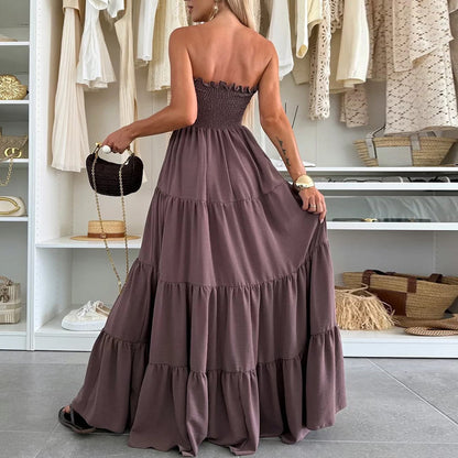 Robe maxi femme avec haut smocké et volants volumineux Chic und Stil