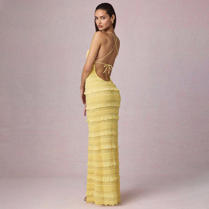 Robe maxi pour femmes avec détails en volants et coupe élégante Chic und Stil