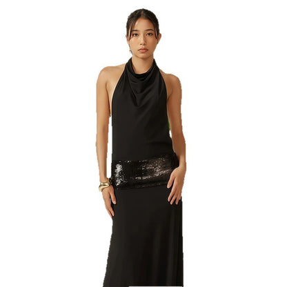 Dames Élégante Robe de Soirée avec Ceinture Pailletée Chic und Stil