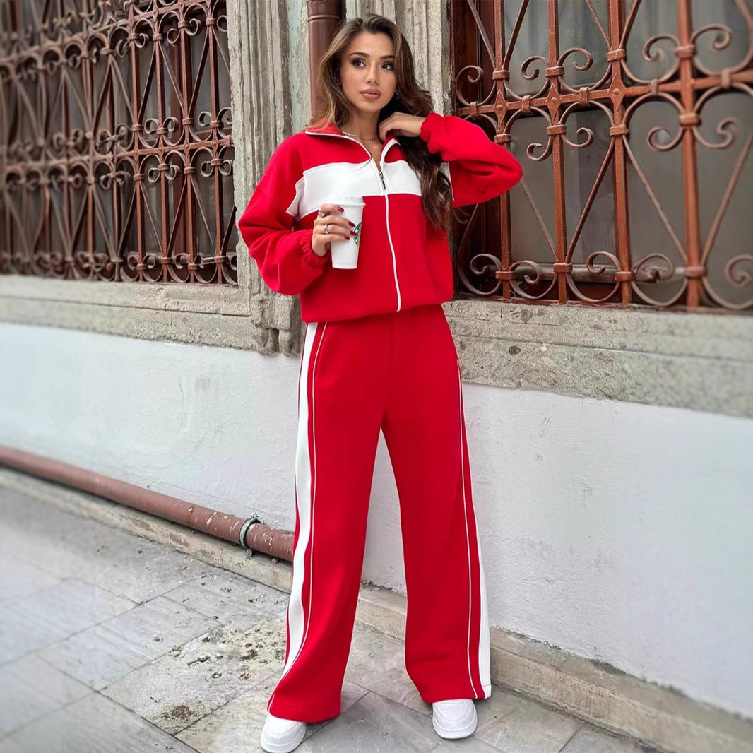 Dames Ensemble de loungewear en polaire sporty avec fermeture éclair Chic und Stil