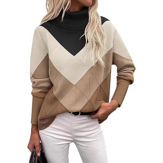 Pull en maille tendance pour femmes avec col montant et design géométrique Chic und Stil