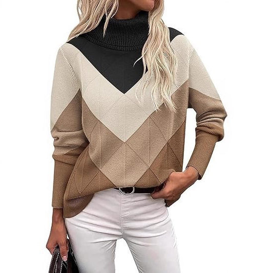 Pull en maille tendance pour femmes avec col montant et design géométrique Chic und Stil